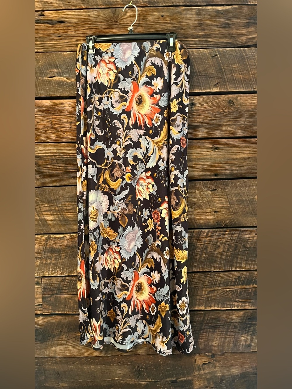 Anthropologie Tilda Maxi Slip Skirt dark floral print side slit large - Picture 3 of 7